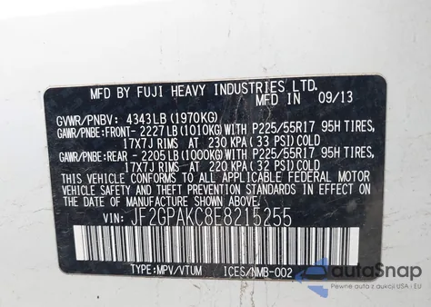 2014 Subaru Xv Crosstrek 2.0I Limited z USA, uszkodzony, nr VIN JF2GPAKC8E8215255